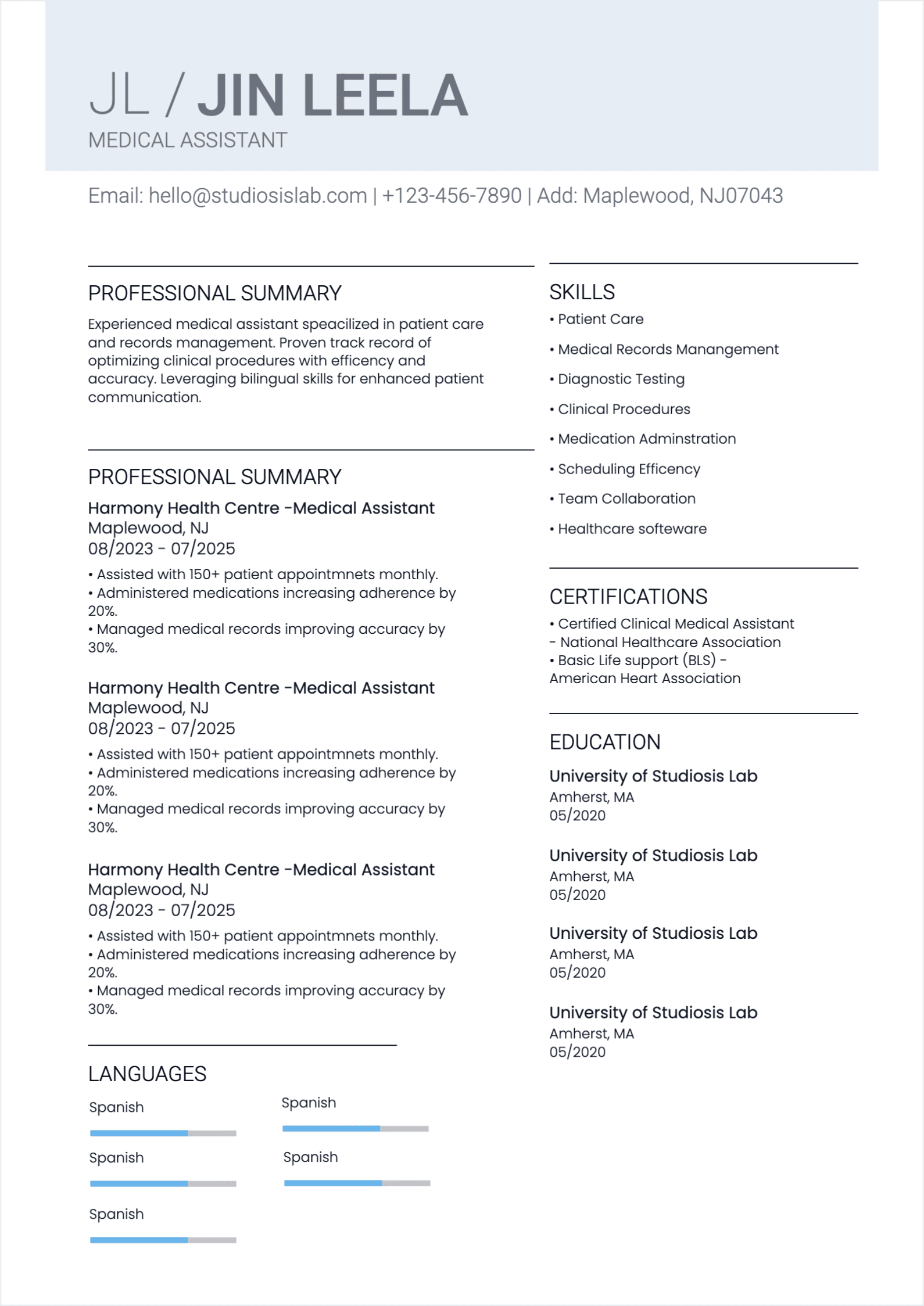 Medical Assistant Resume resume template preview