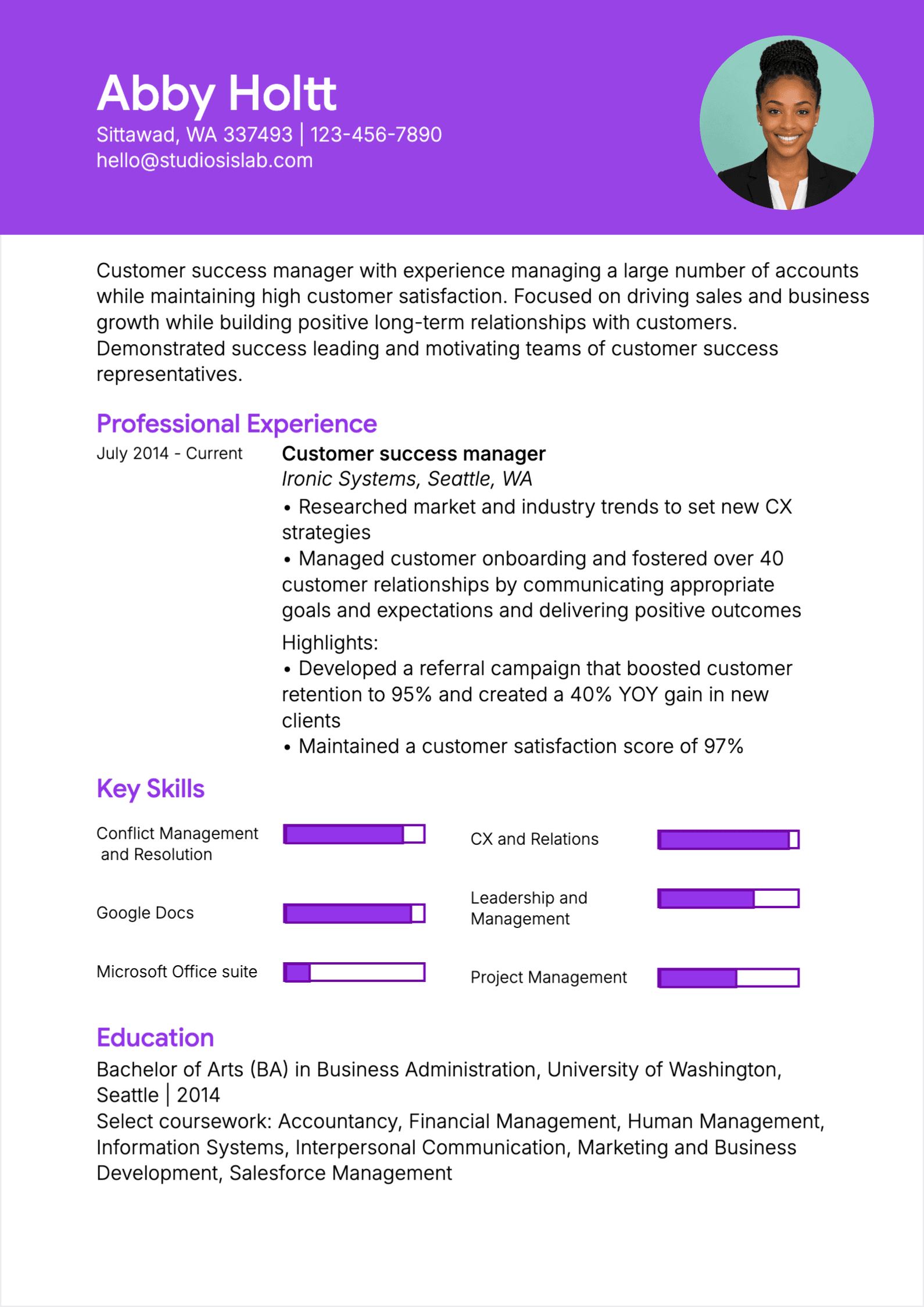 Customer Success Manager Resume resume template preview