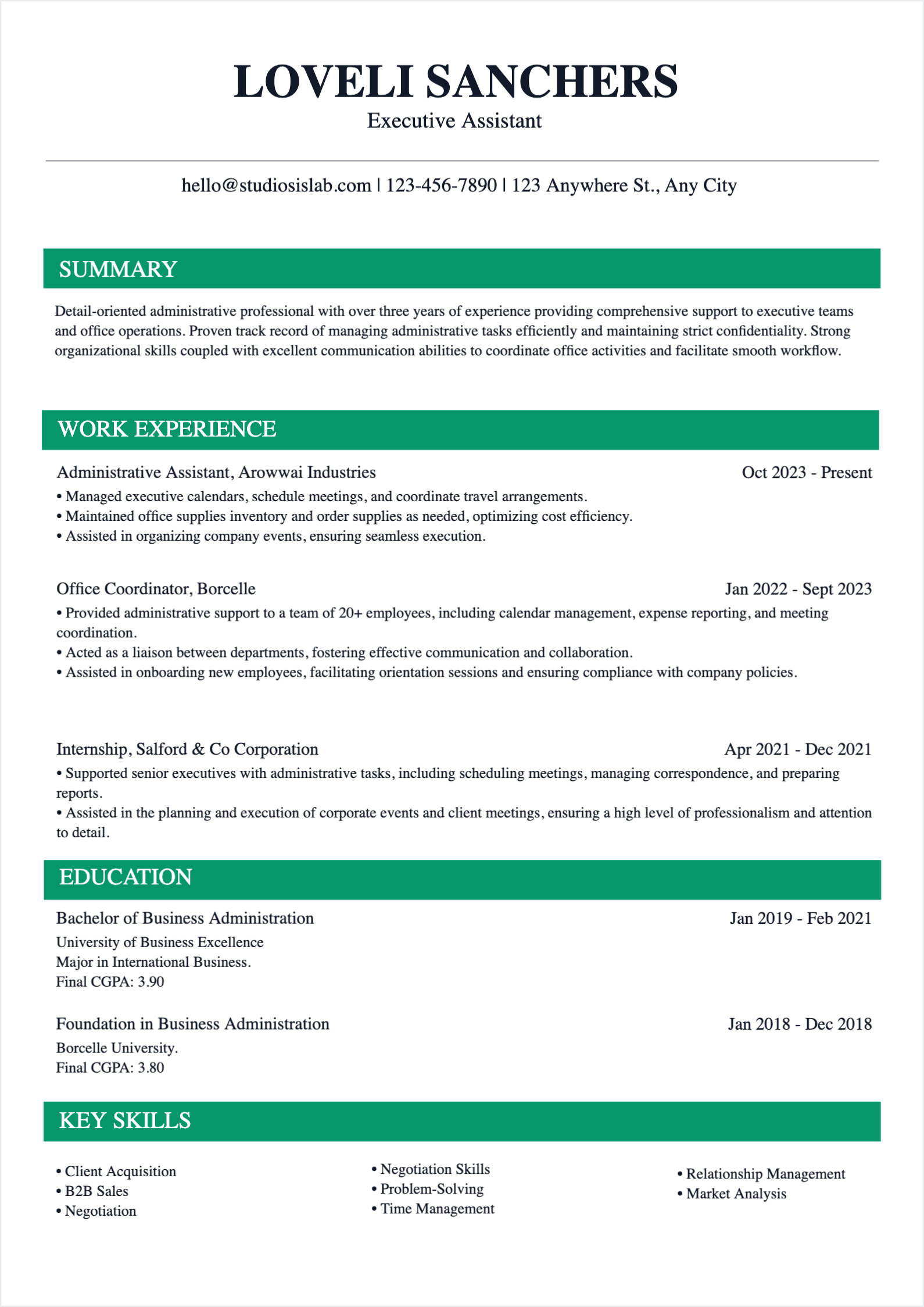 Executive Assistant Resume resume template preview