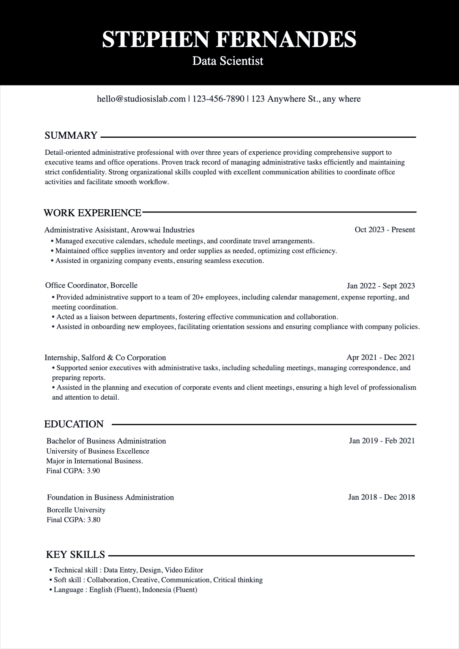 Data Scientist Resume resume template preview