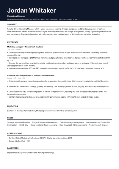 Marketing Manager Resume resume template preview